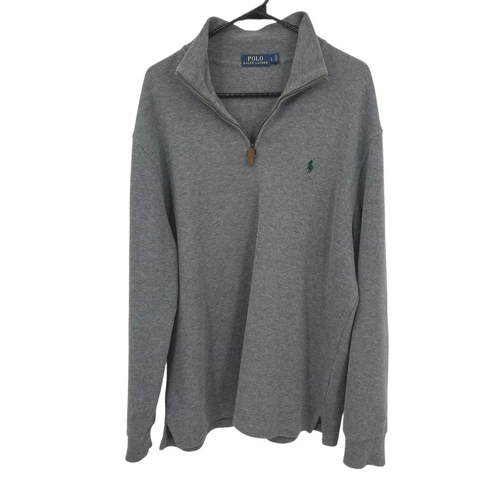 Polo Ralph Lauren Quarter Zip Pullover L Gray Cotton‎ Preppy Classic Old Money